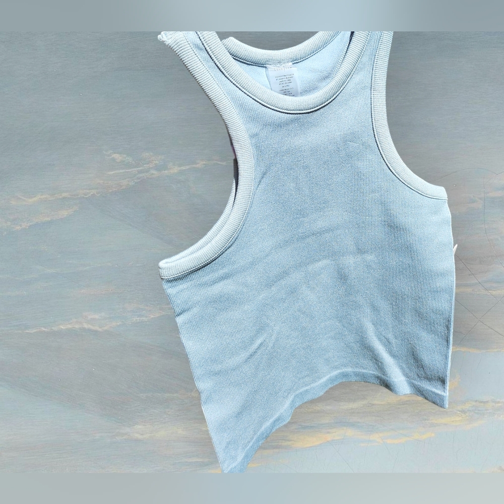 Love Poem Ribbed Cropped Light Blue Tank Top Size Small / Med NWT